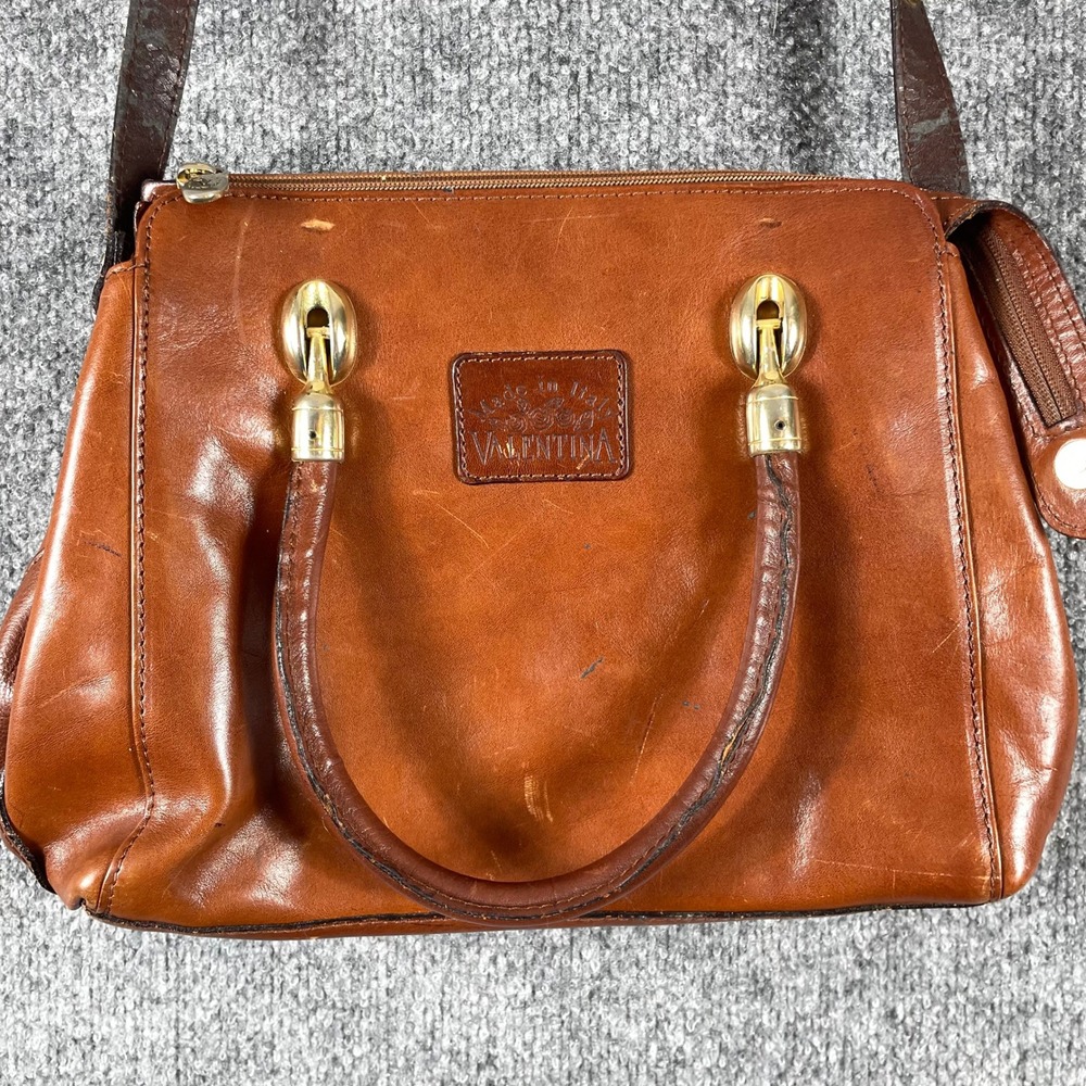Vintage Valentina Handbag Womens Brown Leather Satchel Made in Italy Luxury 90s